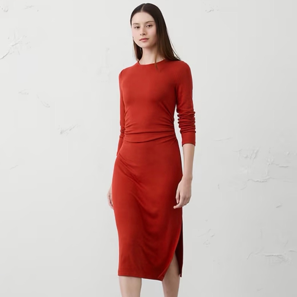 Banana Republic Rust Red Long-Sleeve Midi Dress